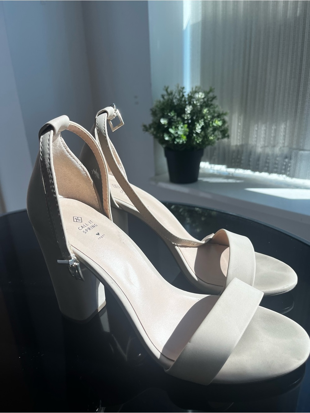 Call It Spring Beige Block Heel Sandals with Ankle Strap